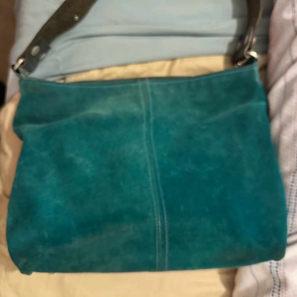 KARDASHIAN original teal suede bag purse
